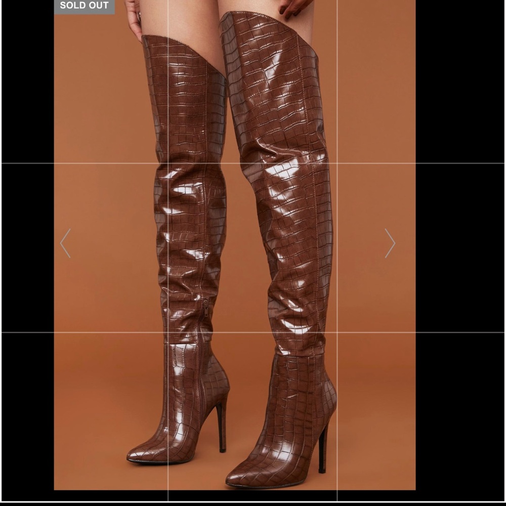 Brown croc knee high boots